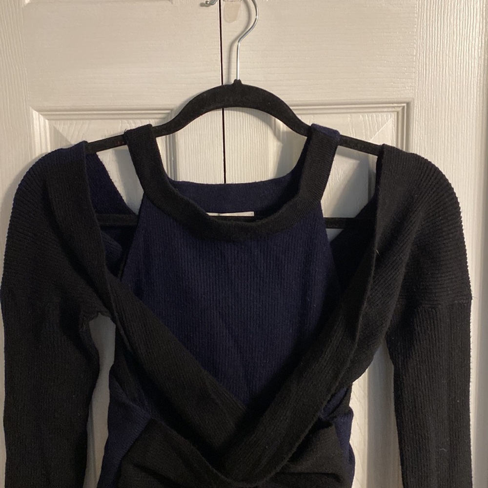 Never Fully Dressed Black/Navy Blue Wrap Sweater